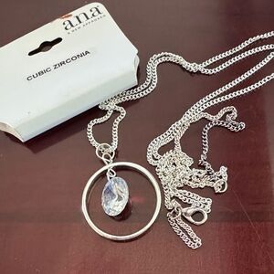 a.n.a Silver Necklace with Cubic Zirconia Circle Pendant
